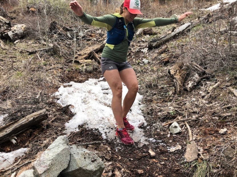 la sportiva bushido ii for women - testing traction on a small snow patch in early spring. the heel...