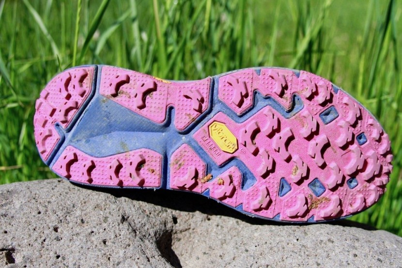 hoka speedgoat 3 for women - a look at the outsole and the relative lug depth.