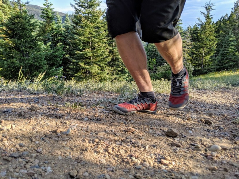 merrell trail glove 5 - we found this shoe to be a responsive trail shoe, and light enough...