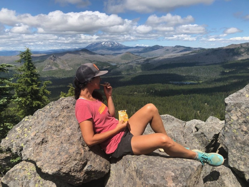 energy bar - elizabeth enjoys her favorite snack, a honey stinger waffle, at the...