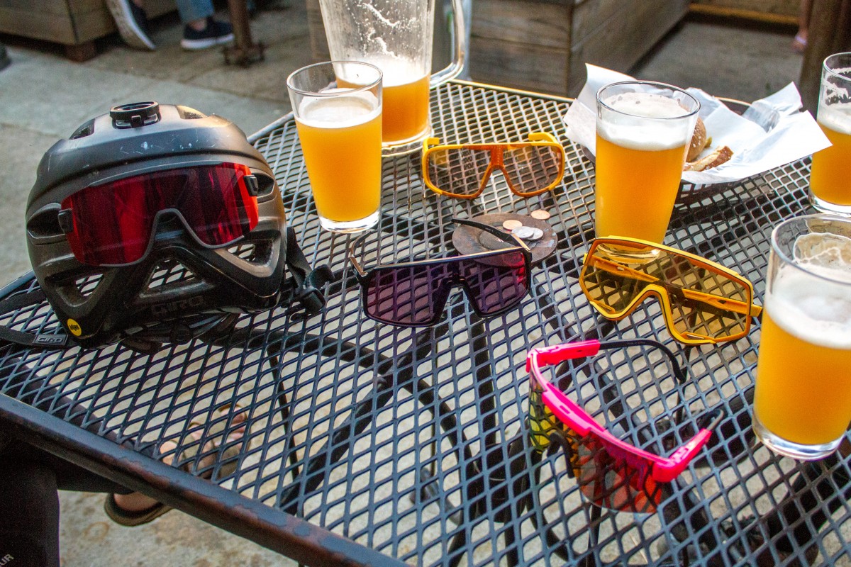 Best Cycling Sunglasses Review (Resting some of our test models after a tough day out on the trails.)