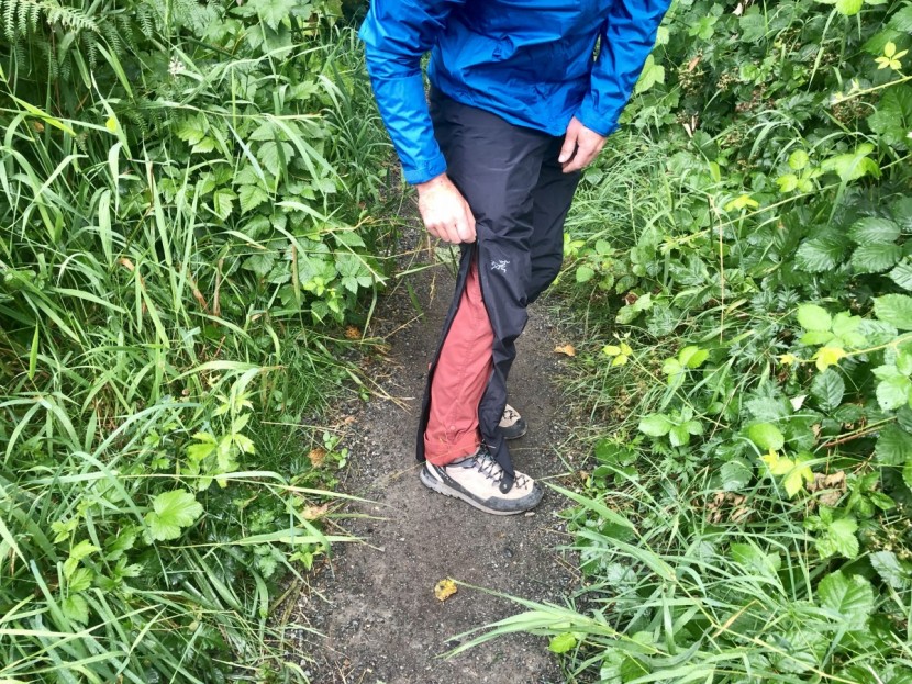 arc'teryx zeta sl pant - this photo shows the 2/3s length zipper opened up all the way to see...