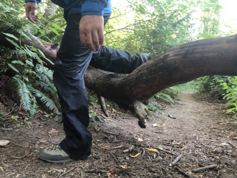 rei co-op essential rain pants - this pant has a slightly looser cut which helps with mobility...