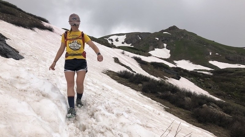 hiking socks - jo tests the darn tough full cushion sock while trying to tag a peak...