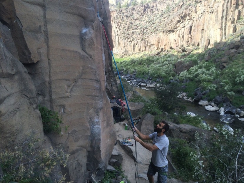 trango phase quickdraw - alon working hard to get the phase clipped from the ground with his...
