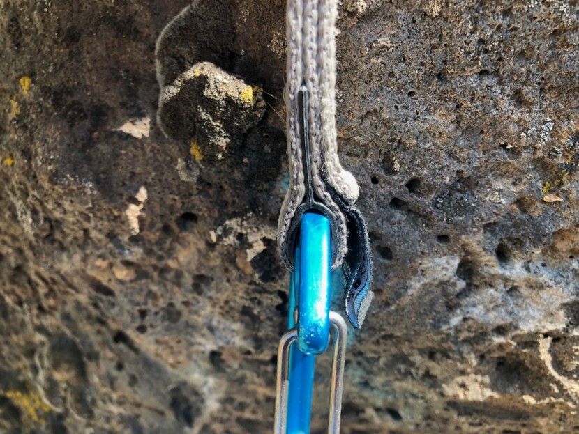 trango phase quickdraw - you can see the rubberized black &quot;keeper&quot; that holds the bottom...