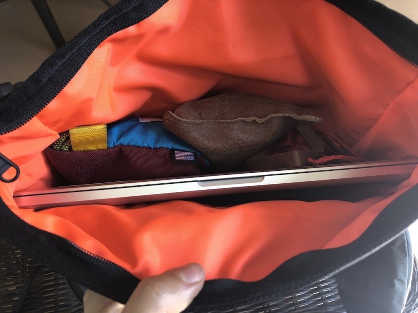 timbuk2 mission sling - the interior of the mission is brightly colored which helps with...