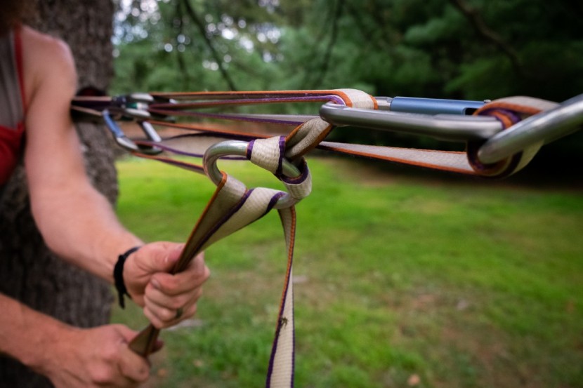 slackline - using the tensioning ring, rigging additional mechanical advantage...