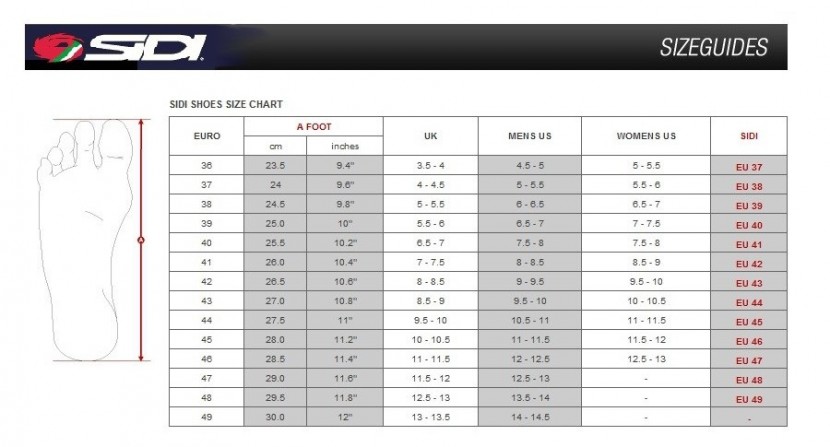 cycling shoes - this may vary from brand to brand, but sidi&#039;s bike shoes size chart...