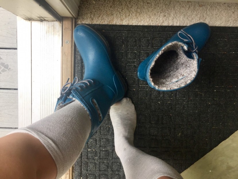 these boots are easy to slide on and off without the use of hands...