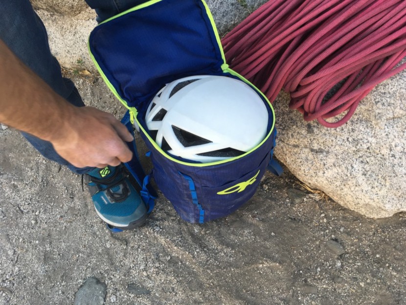 outdoor research payload 18 - the boxy shape of this pack accepts a helmet nicely.