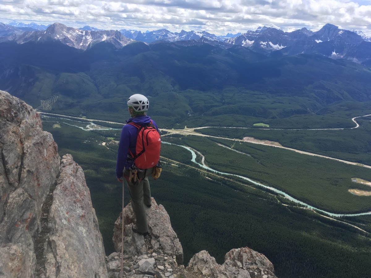 Best Climbing Backpack Review (Testing The North Face Route Rocket high above the Bow Valley.)