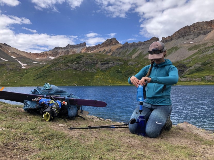 sawyer mini - jo squeeze filters her water while coming down off an august decent...
