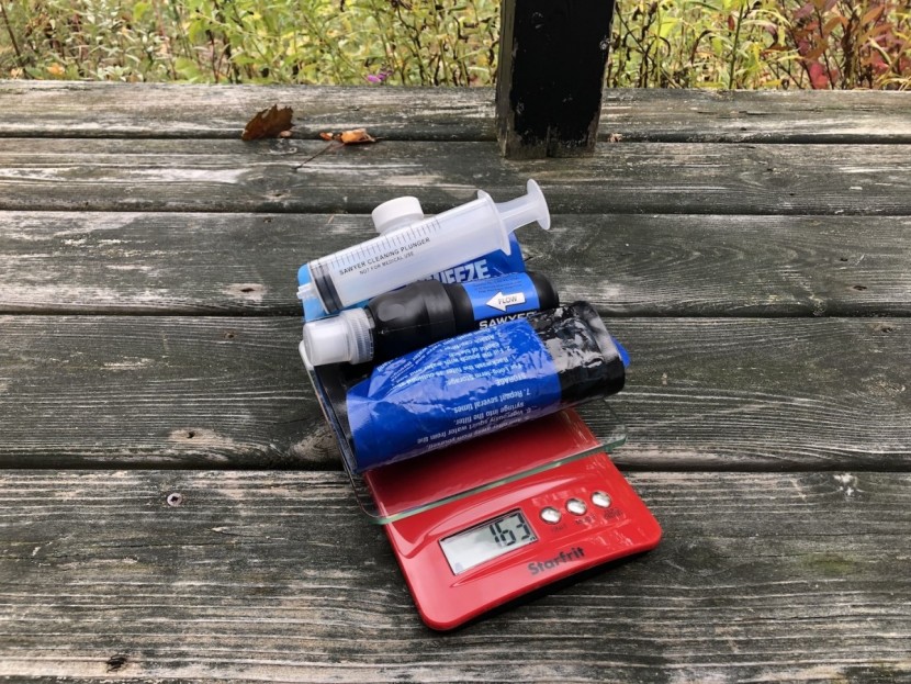 sawyer squeeze - the weight of the set-up with the basics you&#039;d need on the trail...