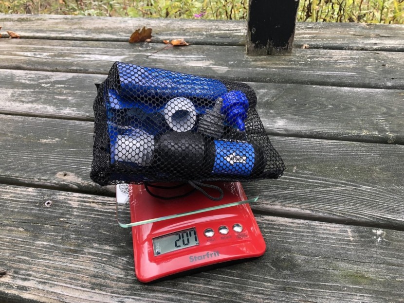 sawyer squeeze - the relative weight of all components in the provided mesh bag that...