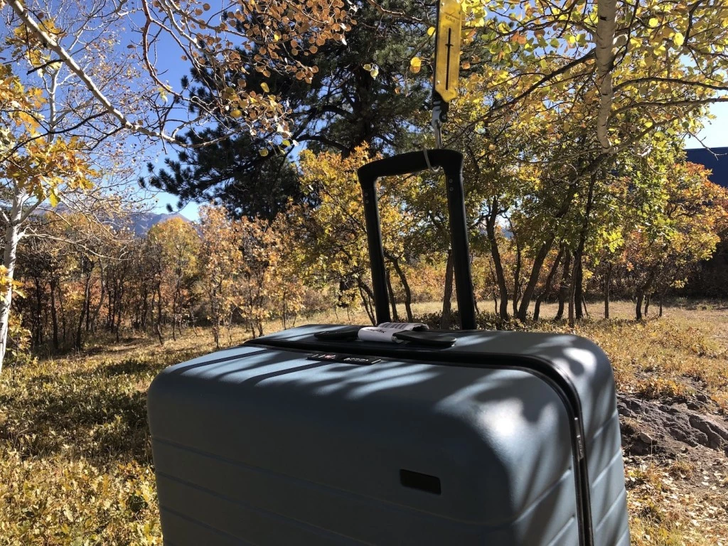 away travel large luggage review - checking to see how much the away large weighs.