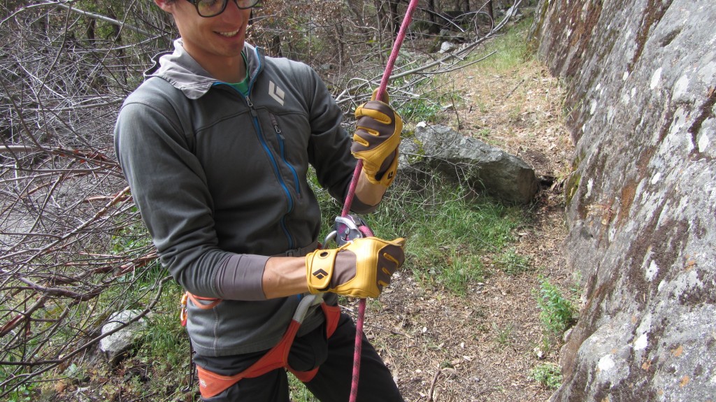 climbing glove - we liked the leather knuckle reinforcement and breathable cloth...