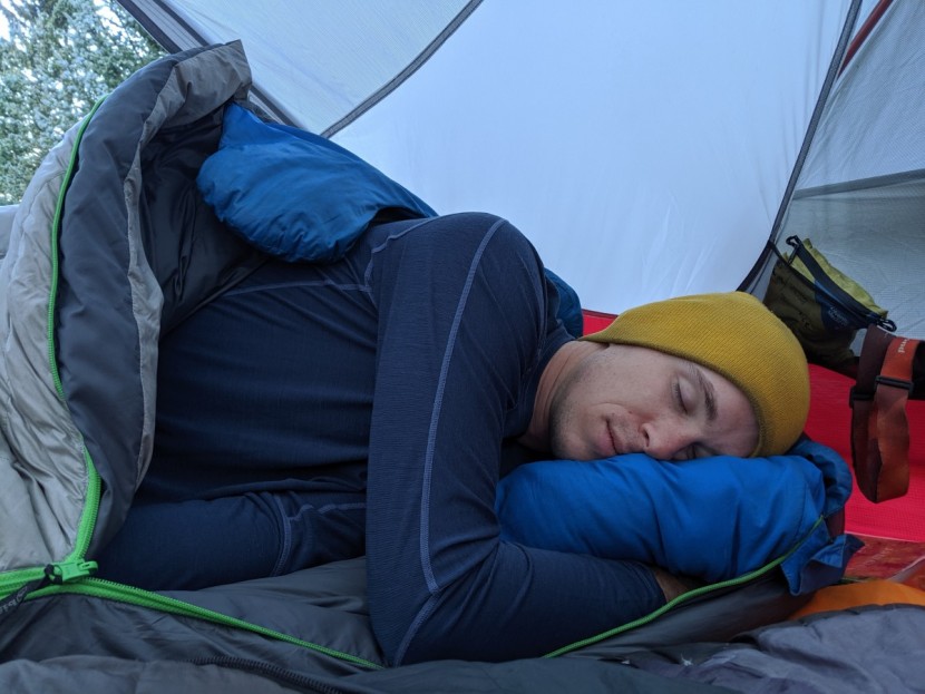 norrona equaliser - all wrapped up and ready for bed - this top surprisingly slept...