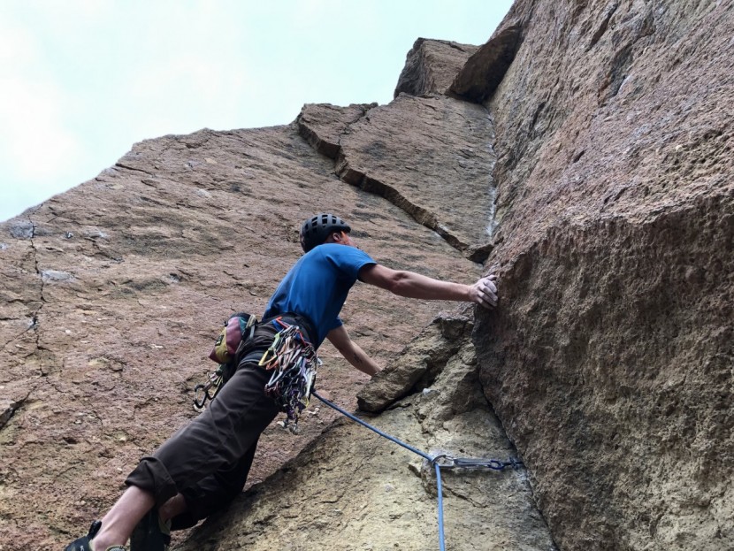 mammut ophir 4 slide - staring up at a stemming dihedral loaded with a rack of thin cams in...