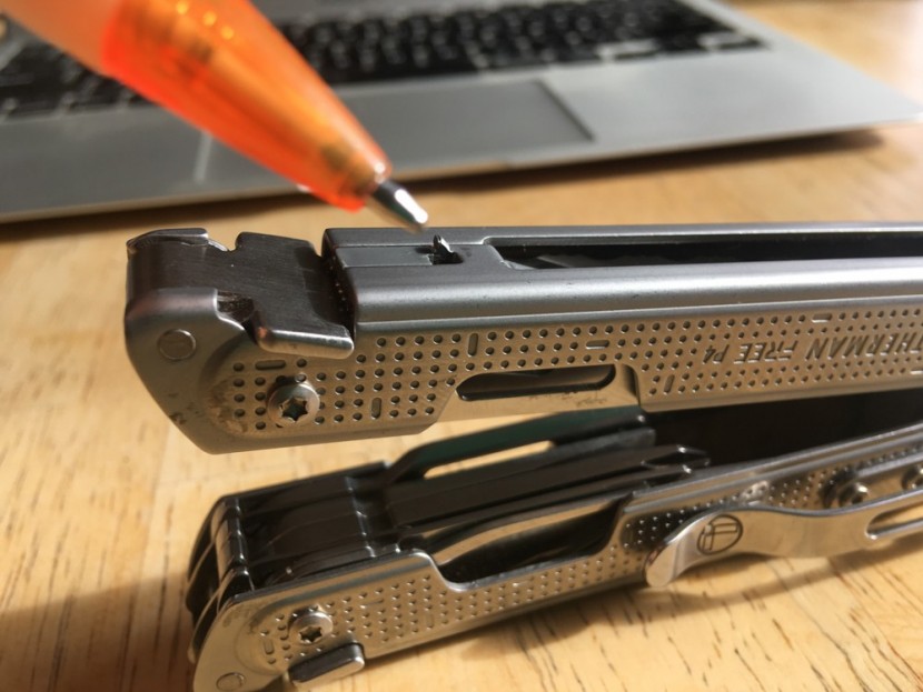 leatherman free p4 - this photo points out the odd and uncomfortable protrusion in the...