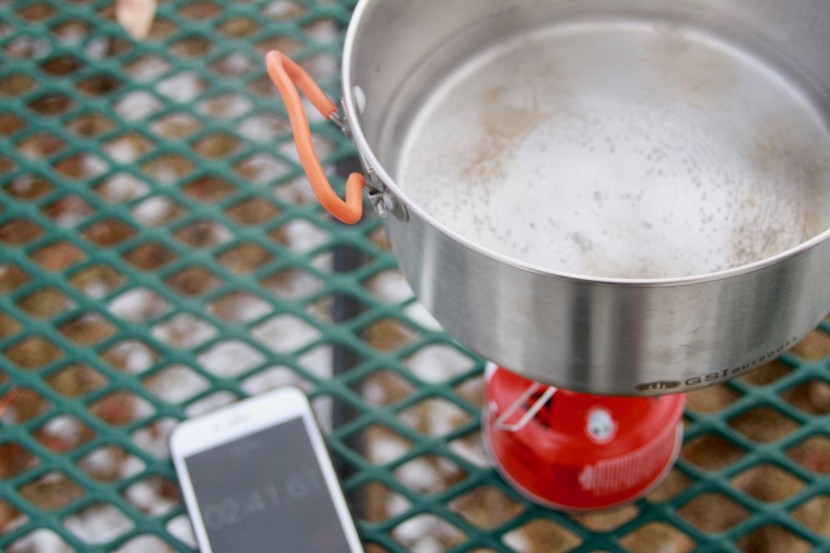 camping cookware - we take the time to test the boiling time of the gsi glacier base...