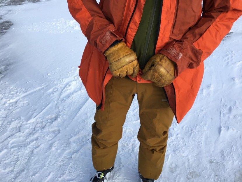 the north face balfron - fastening the balfron's powder skirt on an exceptionally deep day.