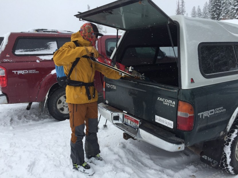 outdoor research trailbreaker ii - gearing up for a backcountry ski tour on teton pass in the or...