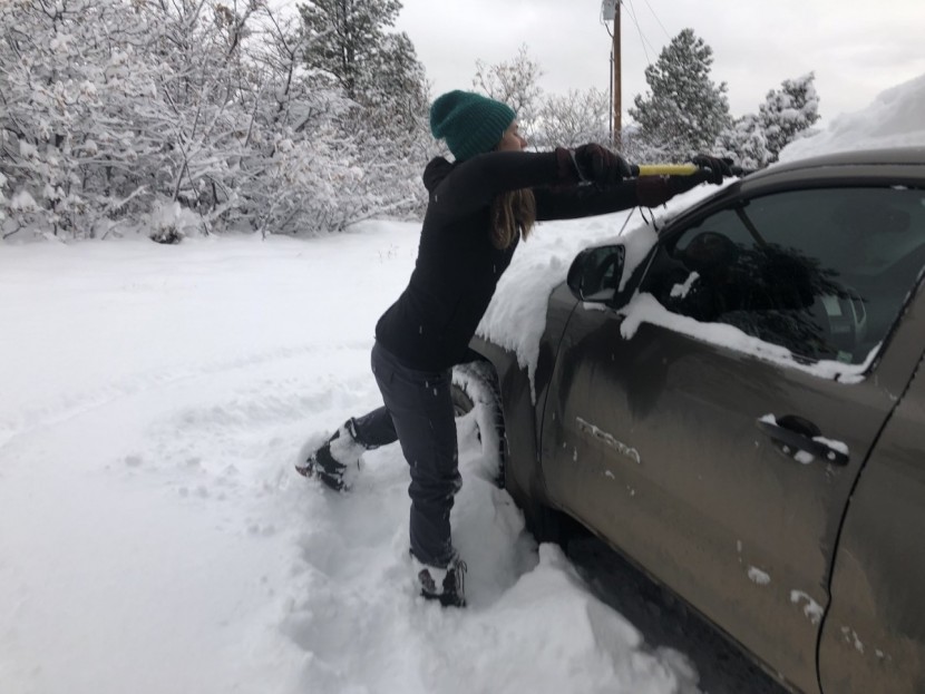 the north face summit l3 ventrix 2.0 hoodie for women - we test the resistance of the fabric to snow while getting our truck...