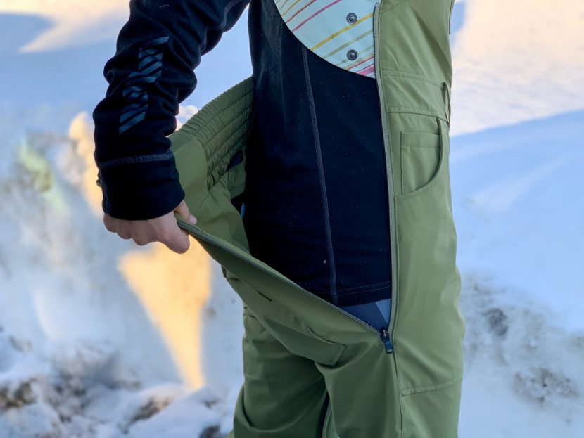 burton avalon bib - unzip both sides or just one, as needed. if the thigh vents aren&#039;t...