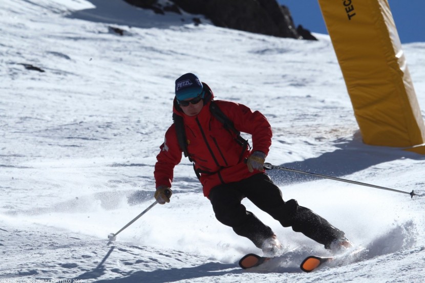 kastle fx96 hp - victor, a member of the local ski patrol, navigates a small line of...