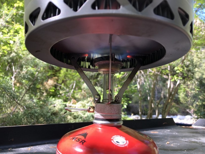 camping cookware - a look at how the primus articulates with a well-known camping stove.