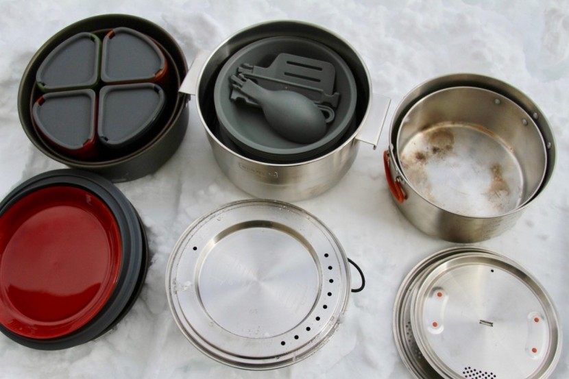camping cookware - a look at the relative size and components inside of our base camp...