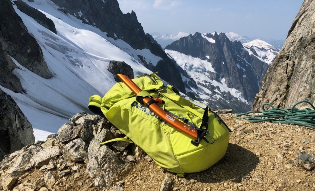 ice axe - strapping a petzl gully to our pack before climbing the east ridge...