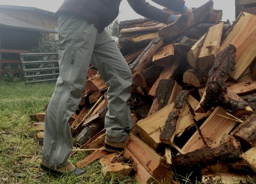 rain pants womens - hauling wood in our rain pants offered some challenges to durability.