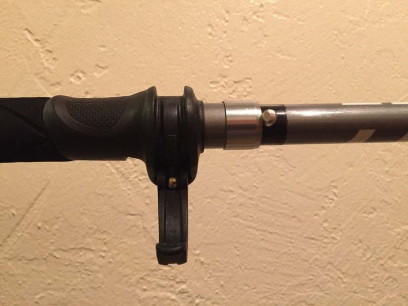 leki micro vario carbon max - the leki's lever lock (left) and push button (right) combine to...