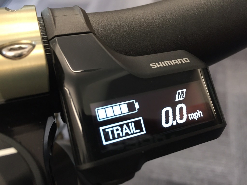 electric mountain bike - the shimano e7000 display, it may be small and somewhat hard to...