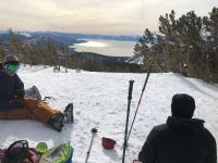 Swapping and testing backcountry ski poles above Lake Tahoe.