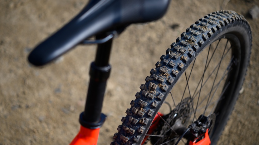 a maxxis minion dhr ii in the rear.