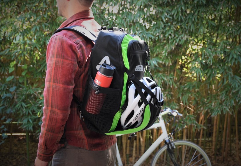 bike panniers - the external helmet holder and side mesh pockets add to the storage...