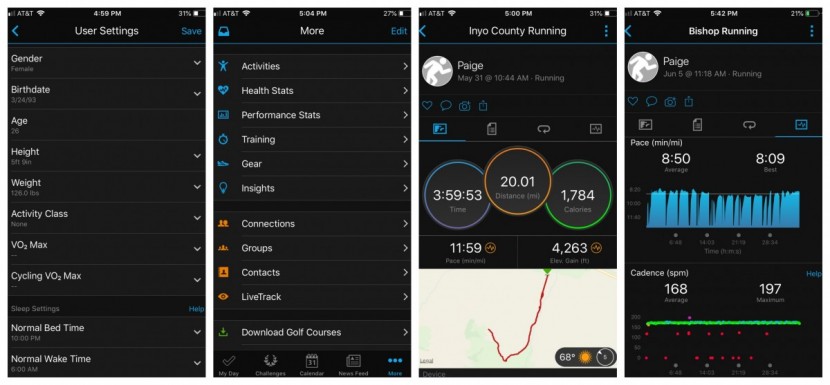 garmin forerunner 935 - this shows screens in the app where you can add in personal data...