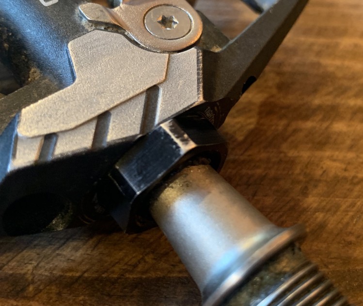 shimano pd-m8120 xt spd - you can see the shoe wear out on the 17mm locknut, this isn&#039;t really...
