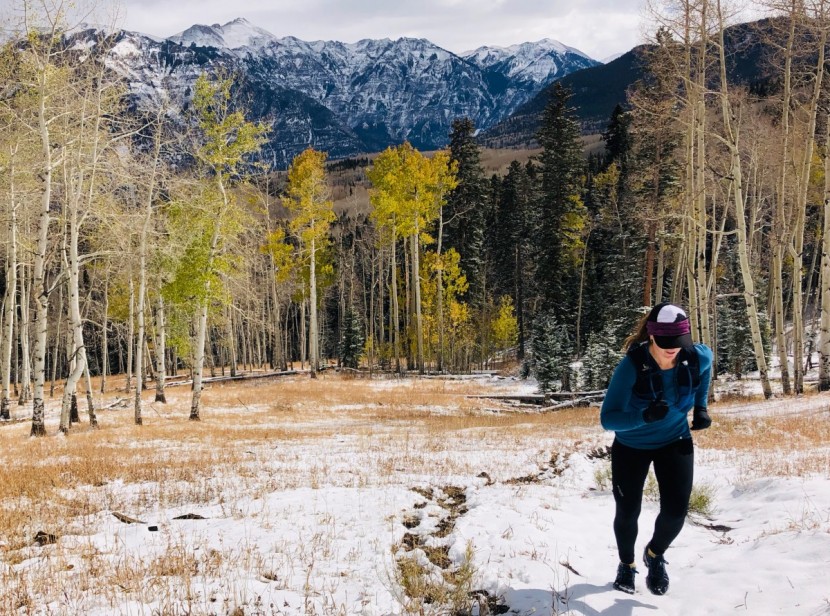 columbia titanium omni-heat 3d knit tights for women - running uphill is a sweaty job. thank goodness the fabric dries...