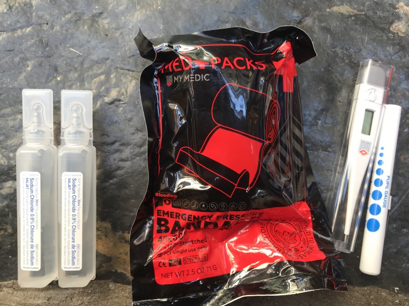 mymedic myfak - these useful items (saline irrigation tubes, pressure bandage...