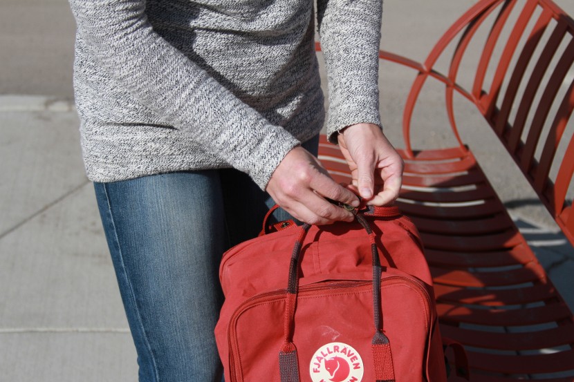 fjallraven kanken 15&quot; - unfortunately, you need to button and unbutton the top handle every...