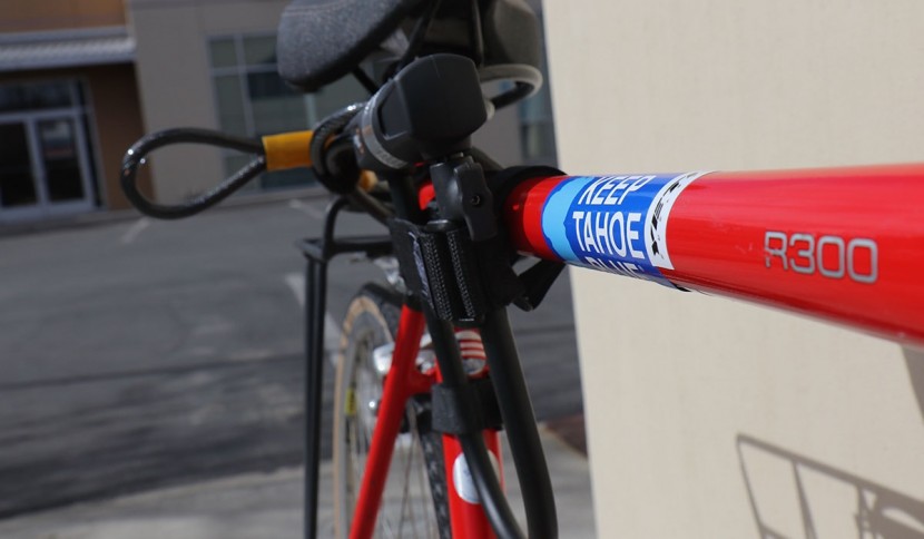 via velo u lock with cable - using an after-market frame mount called "huldit" made carrying the...