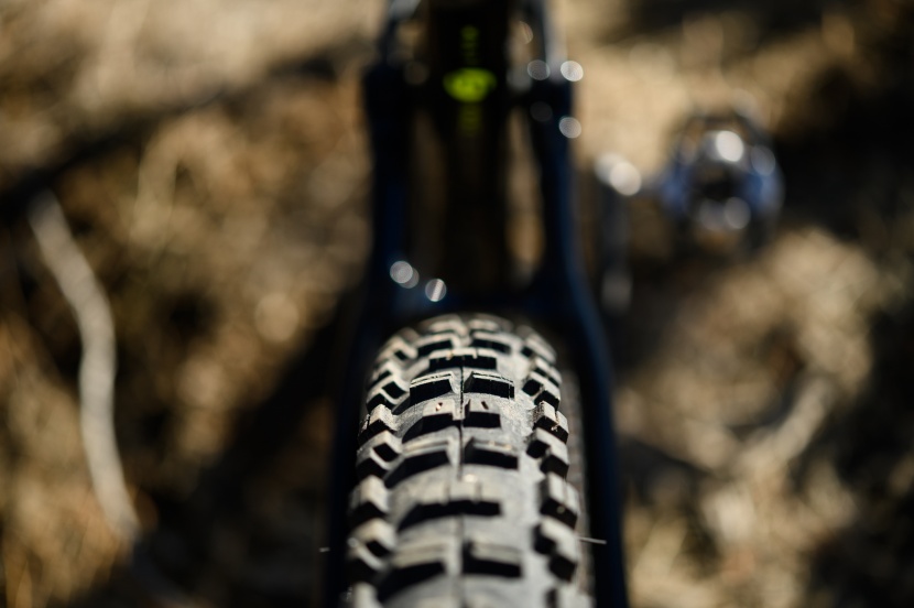 maxxis minion dhr ii with the exo+ casing in the rear.