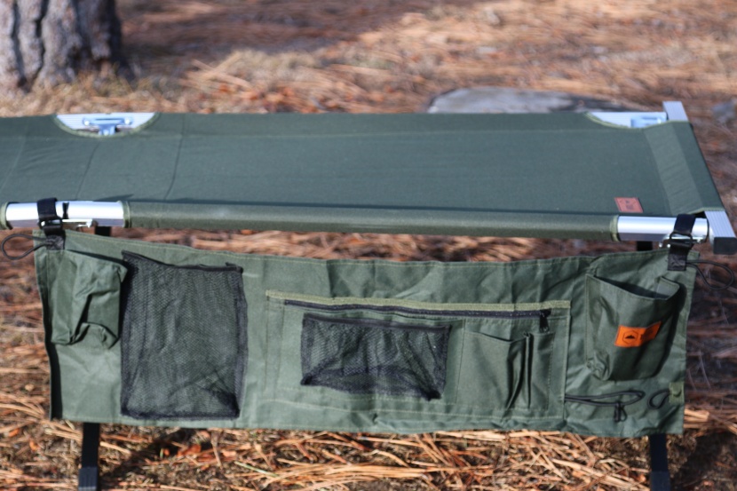 tough outdoors cot - the hanging organizer is a nice touch.
