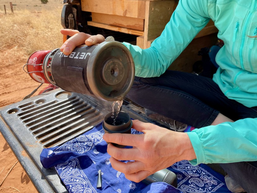 wacaco nanopresso - filling the chamber with hot water is easy, no matter what pot...