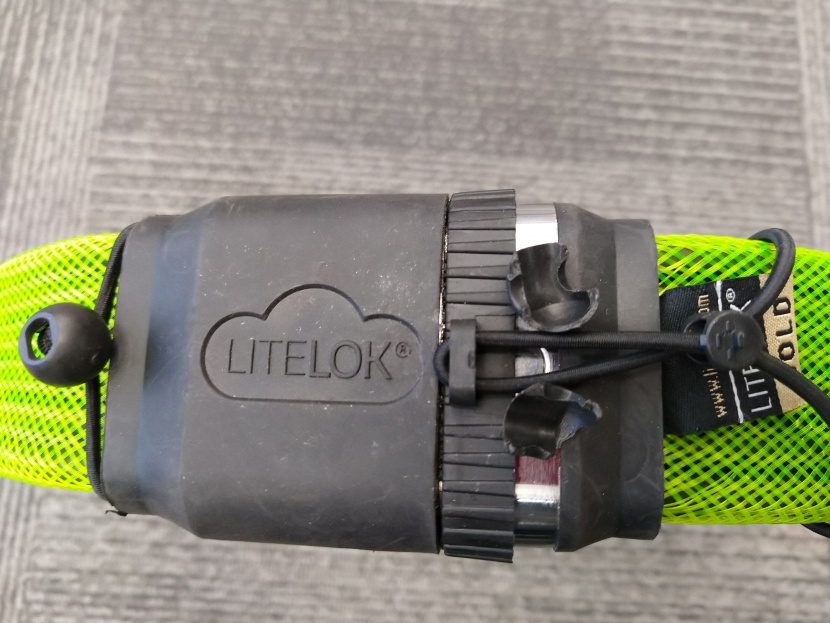 litelok one wearable - the plastic toggle meant to help keep this lock around our waist...