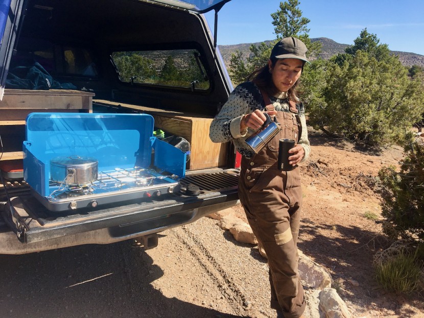 camping coffee - pouring some camp espresso from the musa. yum!